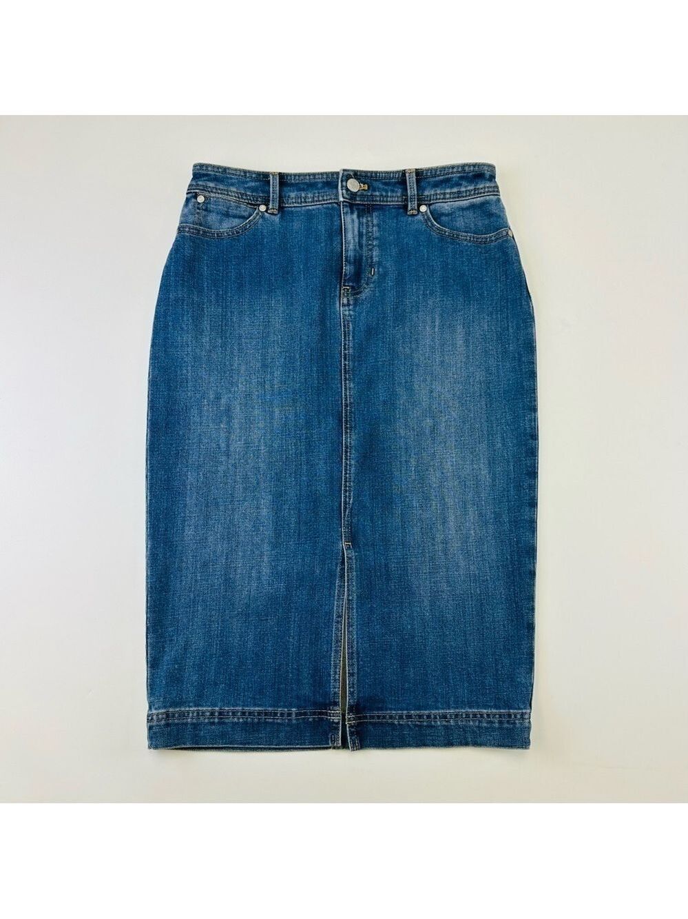 Talbots Petites blue denim jean midi skirt Size 6Petite